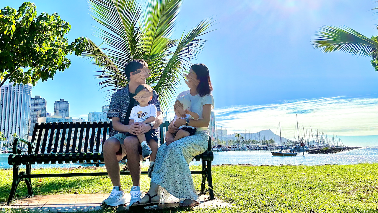 ハワイで撮影した日韓ファミリーの家族写真